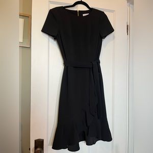 Calvin Klein Ruffle Hem Tie Waist Black Dress size 4